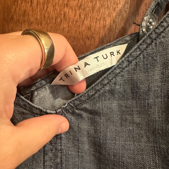 Trina Turk chambray tank top with tie wrap - Picture 2 of 5